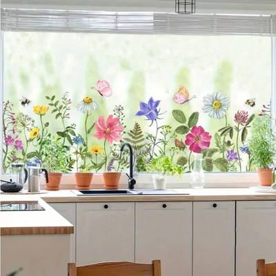 Fully Transparent Color Cartoon Flower Butterfly Fully Transparent Double-sided Visible Glass Home Decoration Stickers
