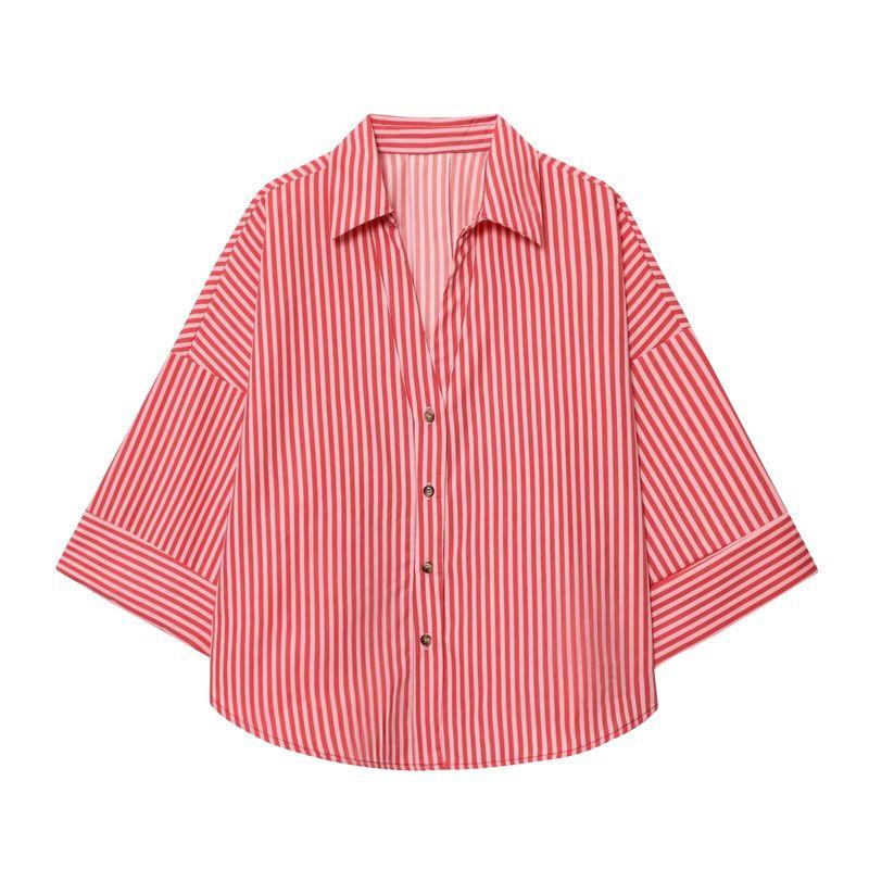 Kaslead New Arrival Women's Clothing Fashion Style Fashion Blended Linen Wide Sleeve V-neck Shirt 8741854