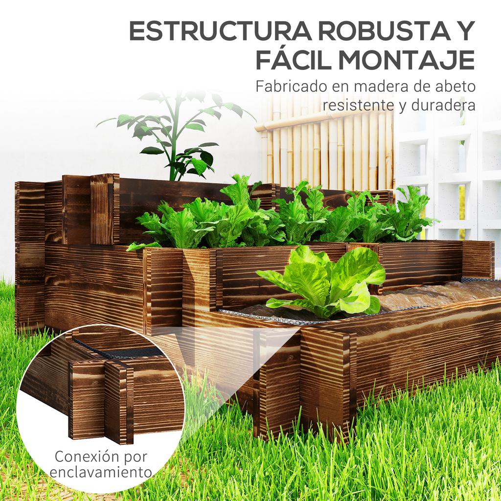 3-Level Garden Bed with Ladder Design and Non-Woven Fabric for Crops Flowers 93x93x35 Cm Charred
