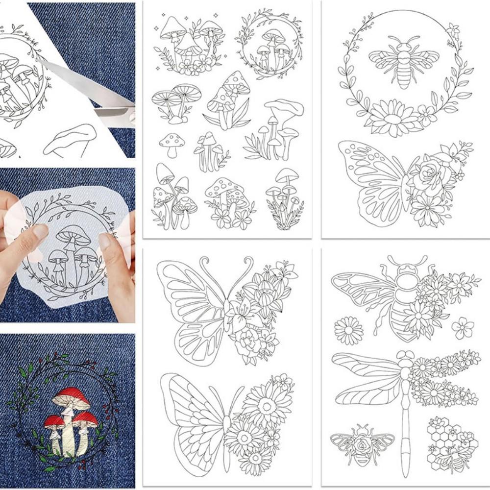 

4 Sheets Window Landscape Pattern Water Soluble Embroidery Hand Sewing Stabilizers for Fabric Stitch Practice Embroidery