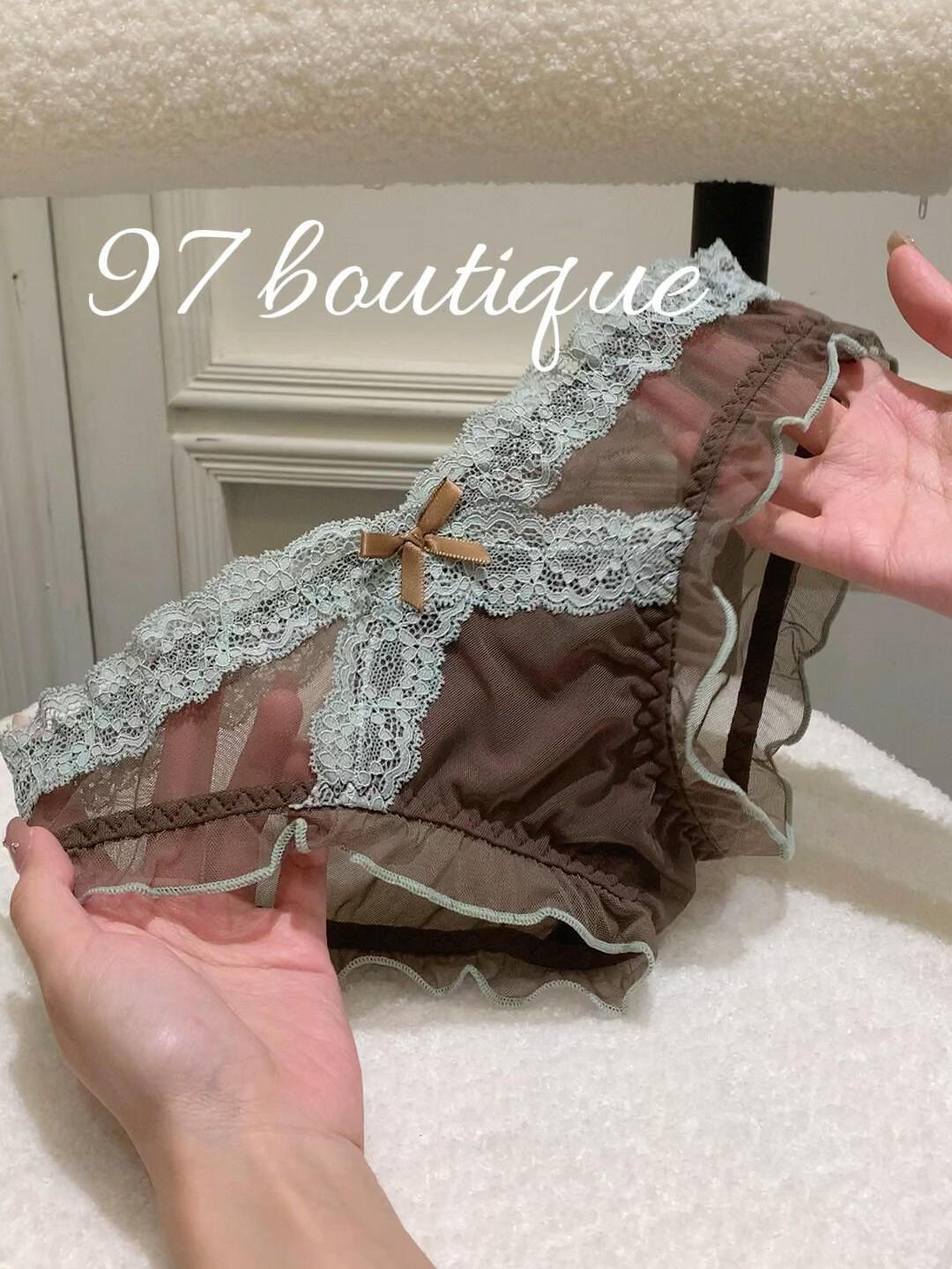 

Трусики-слипы с низкой посадкой из французского кружева «Соловей и роза» и сетки, с цветными блоками для женщин One size (80-120 lbs) кофейный