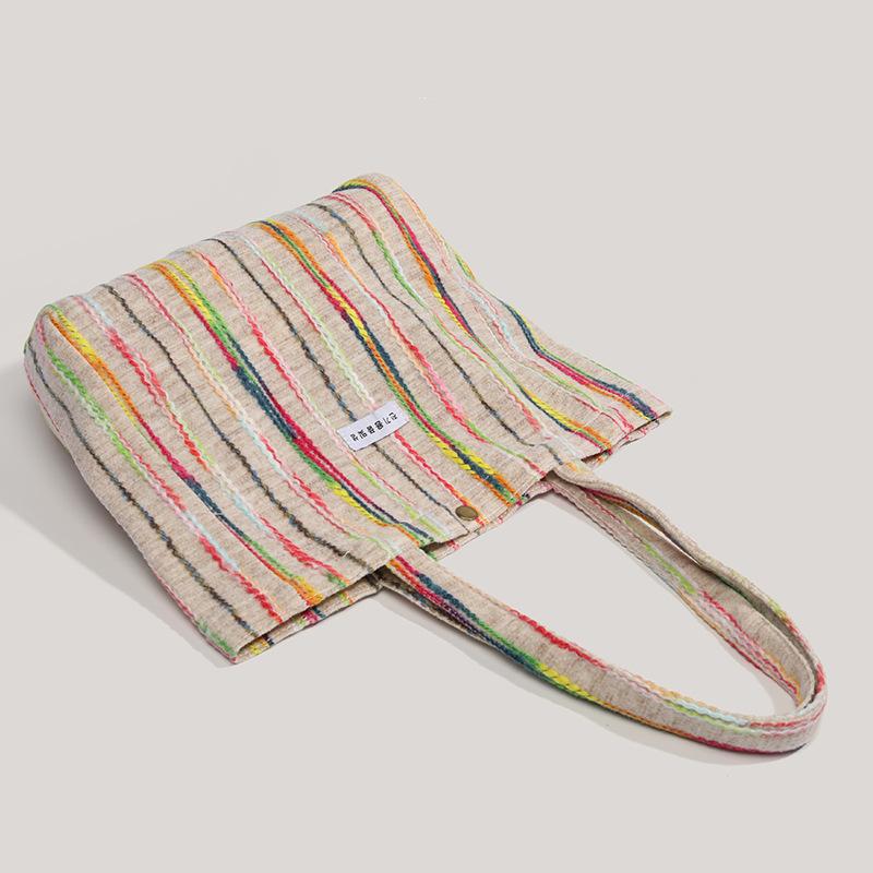 ins Korean version of rainbow striped shoulder bag travel versatile canvas bag large capacity thickened underarm niche tote bag