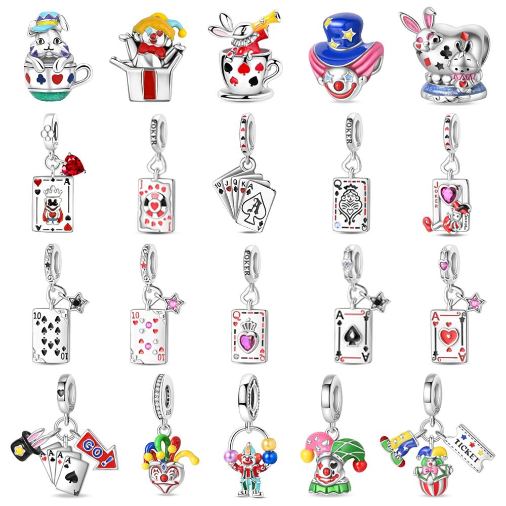 Classic Copper Clown Beads & Playing Card Ace Of Spades Dangle Charm Fits Bracelet Delicate Colorful Jewelry Gifts