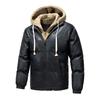Herrjacka i PU-läder med huva för vintern - Tjock, Trendig, Tvådelad stil, Rymlig passform, Varm bomullsvaddering