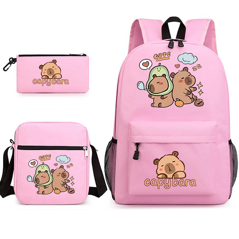 Capybara Animal Print Backpack Set With Oxford Fabric Durable Shockproof For Middle School Students