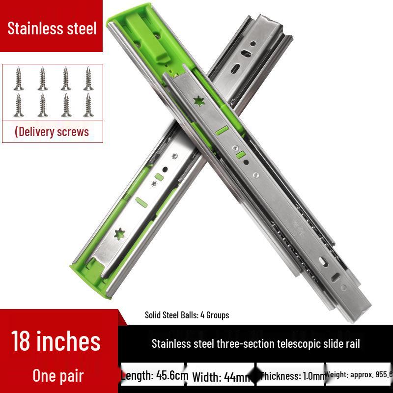 Silent Buffer 45mm Wide Stainless Steel Drawer Slides for Bathroom Cabinet and Wardrobe