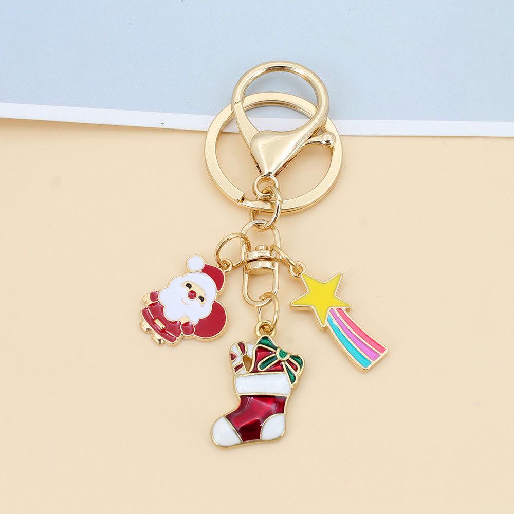 Santa Claus Snowflake Tree Keychain - Cute Cartoon Bag Charm for European & American Holiday Decoration, Small Gift Idea
