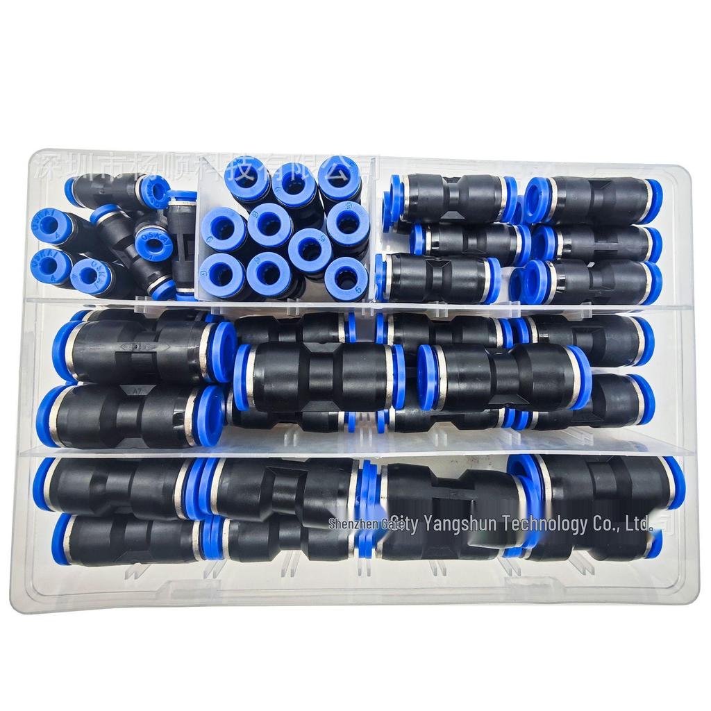 Box of 50 Two-Way Pneumatic Connectors 4-12mm Quick Air Hose Push-Fit