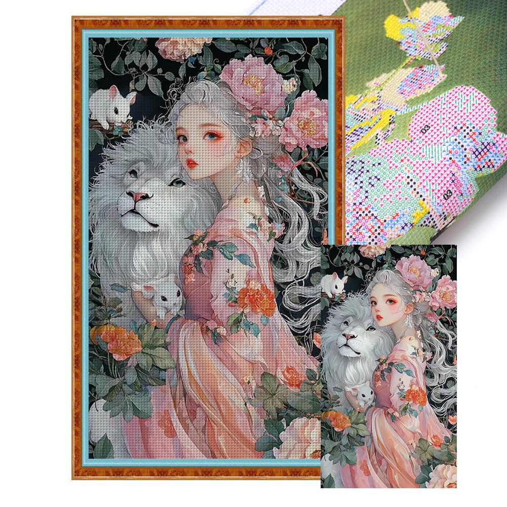 Tam Nakış Eko-pamuk İplik 11CT Baskılı Kız Çapraz Dikiş Seti Sanatı