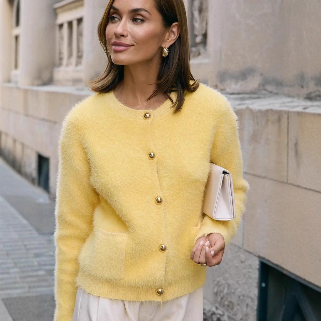 Cardigan Sweaters for Women Fall Long Sleeve Knit Button Open Front Casual Outerwear Coat Women's Fuzzy Crew Neck Chunky Cardigans Sweater Jackets