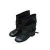 Western Cowboy Boots Women's Pleated Pile Boots Black Round Head Vintage Leather Boots Thick Heel Knight Boots