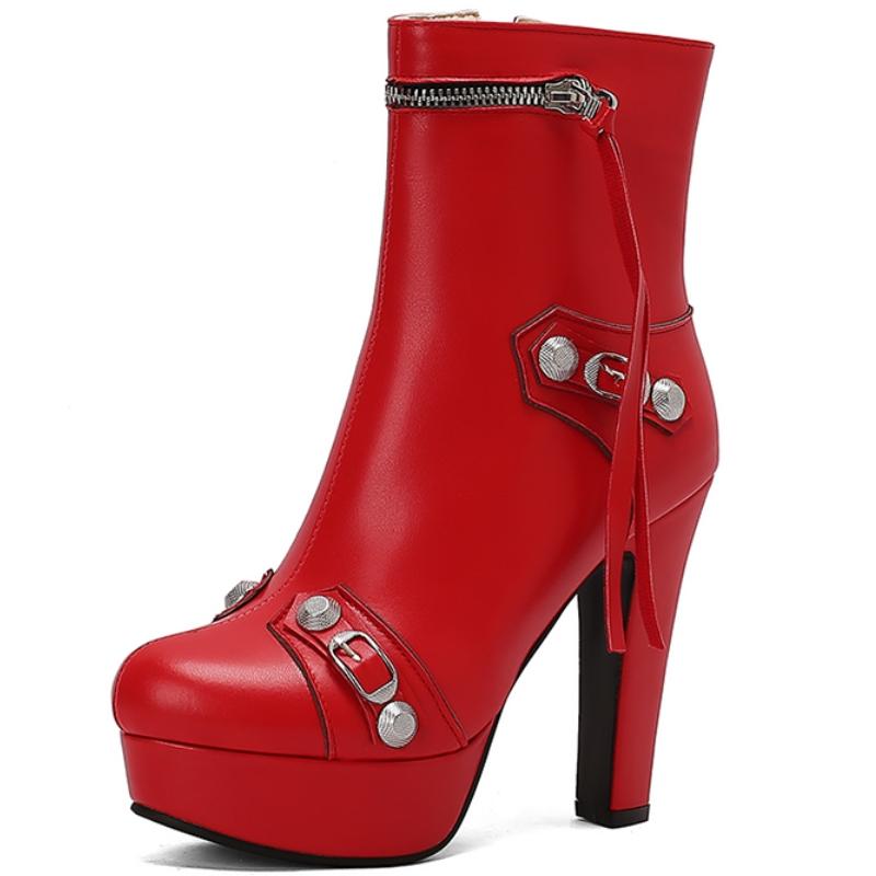 Botines de plataforma para mujer, de moda, en amarillo, rojo, negro, amarillo y blanco, con hebilla y cremallera, para baile, fiesta, invierno, talla grande 45-50