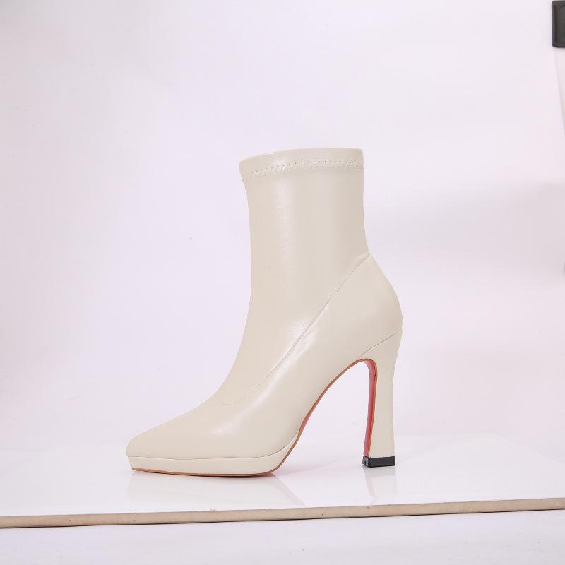 Black Red Sole Suede Platform Ankle Boots: Versatile Elastic Slim Fit, Waterproof, Women's High Heels for Autumn/Winter.
