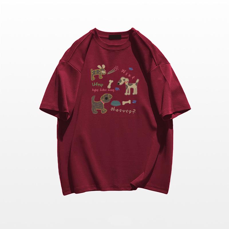 

2025 Женская хлопковая футболка с коротким рукавом большого размера в американском стиле свободного кроя M вино красного