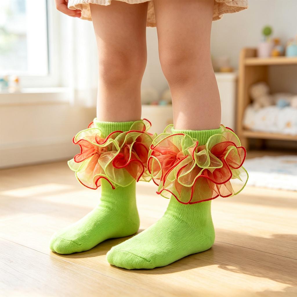 Girls Lace Trim Breathable Princess Dance Socks for Performance and