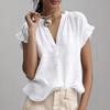 Bluse Estive da Donna Stile Bohemien Casual Scollo a V Manica Corta Camicie Monocolore Cotone Lino Top da Donna