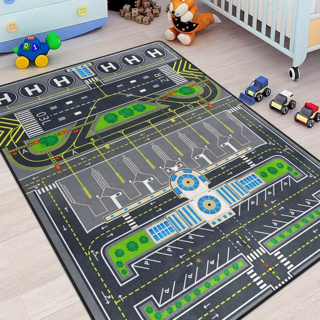 Complex Racing Track Kids Rug Multi-Loop Car Play Mat Children's Playroom Educational Traffic Living Room Children's Room Rug