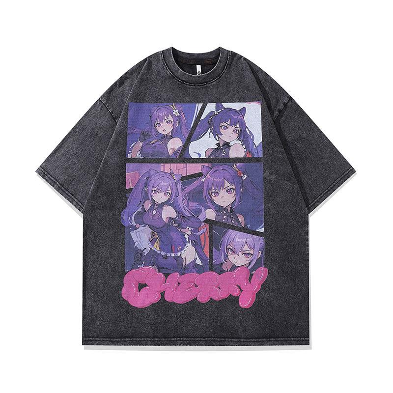 European And American High Street Trendy Brand Butterfly Graffiti Old Short-Sleeved T-Shirt Men'S And Women'S American Street Hip-Hop Half-Sleeved Tee