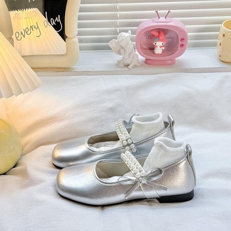 Pärlkvadratisk tå Mary Jane-skor dam nya rosett platt sula enkelskor mild vind grund mun mössor
