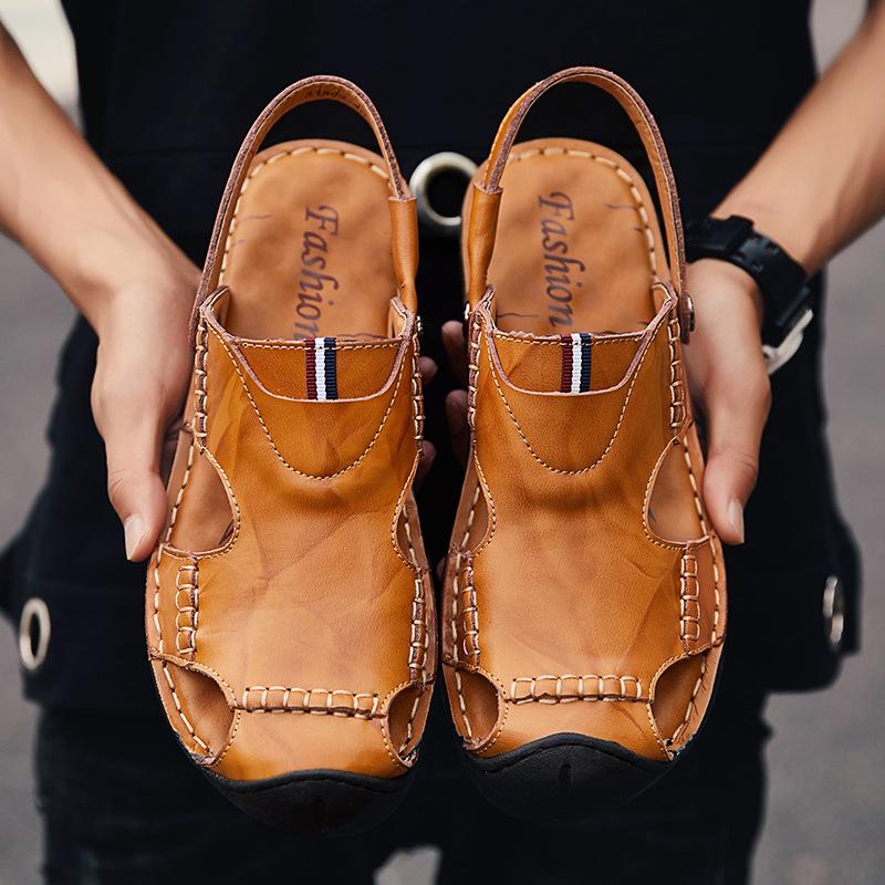 Viral Trends Leather Bag Head Non-slip Soft Sole Two Wear Beach Men's Shoes