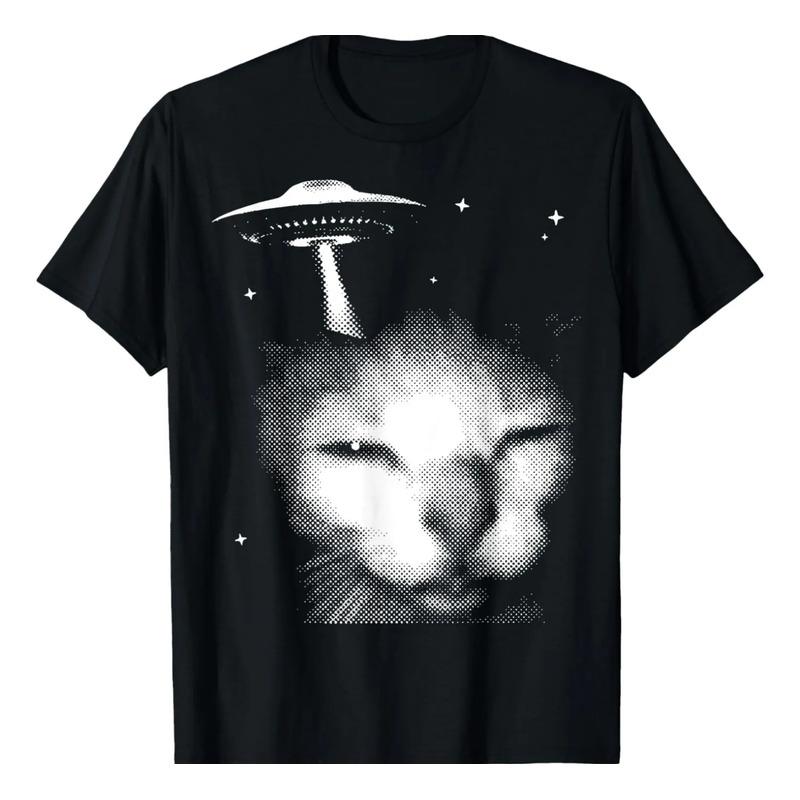 Camiseta Con Estampado Vintage De Alien Cat Meme Ufo Del Y2k S