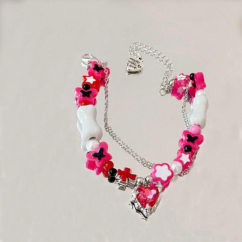 

Новая мода Розовый Любовь Звезда Бабочка Двойной Кулон Браслет Женские Ювелирные Изделия