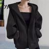 Hooded Women Jacket Autumn Spring Coat Drawstring Long Sleeves Pockets Zip-up Solid Color Elastic Cuff Hem Loose Sport Hoodie Casual Daily Wear