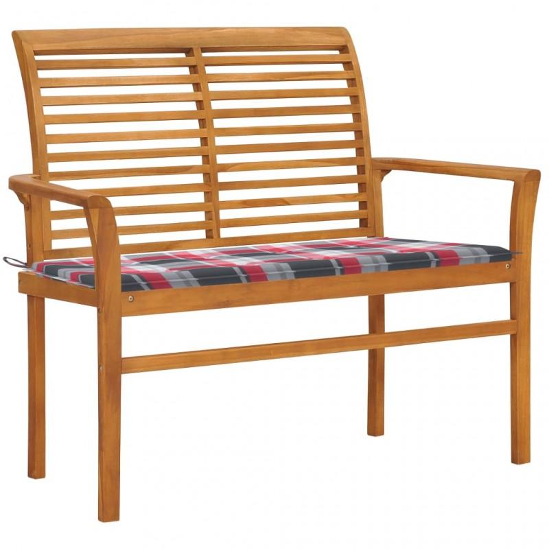 Day and Night - Day and Night Teak Wood Garden Bench with Red Checkered Cushion 112 Cm