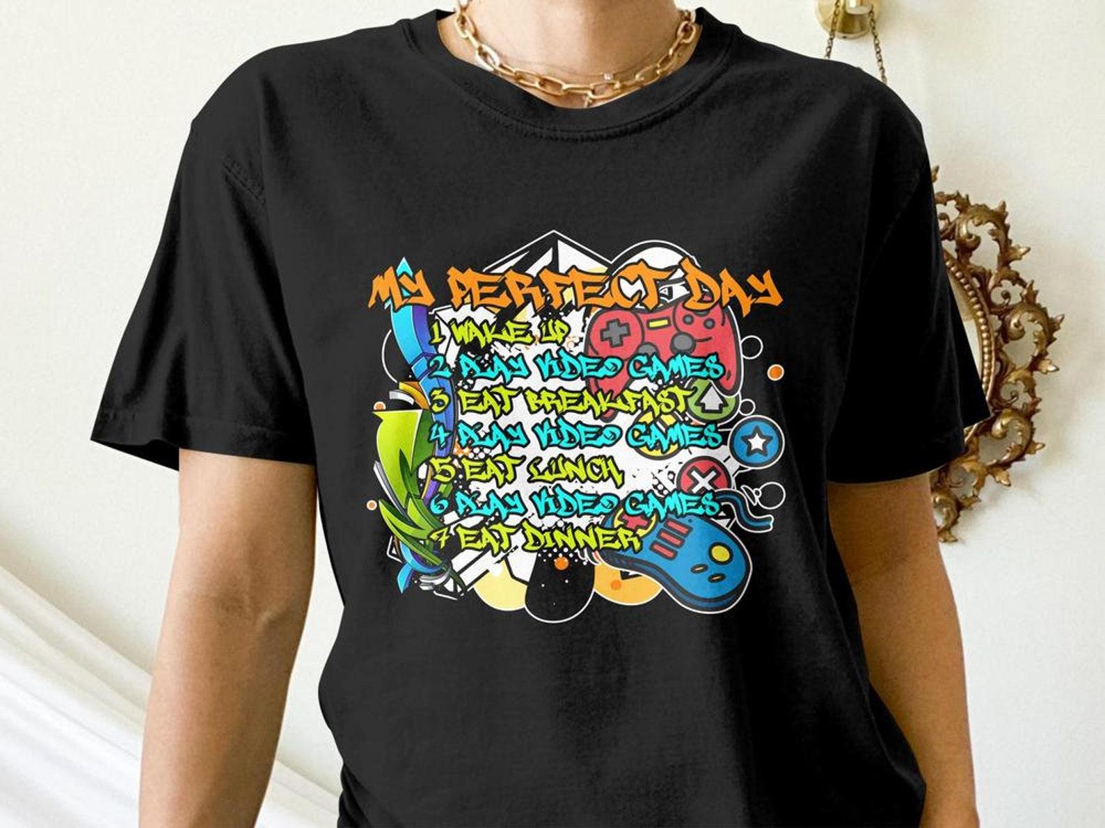 Funny Gamer Shirt, My Perfect Day Gaming, Funny Gaming Gift, Video Game Graffiti Tees S