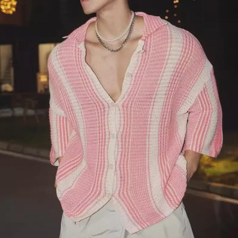 Men's Trendy American Color-Block Ice Silk Short-Sleeve Shirt