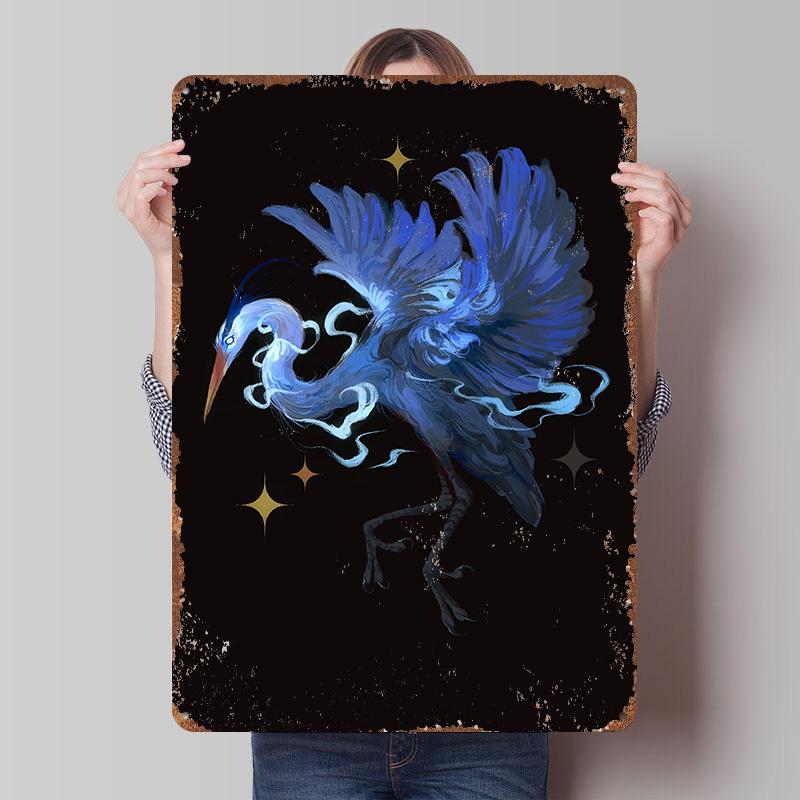 Blue Heron Printed Poster Customized Wall Art Retro Vintage Metal Tin Signs for Room Decoration At Home Decor Items Man Cave 7.9x11.8In(20x30cm)
