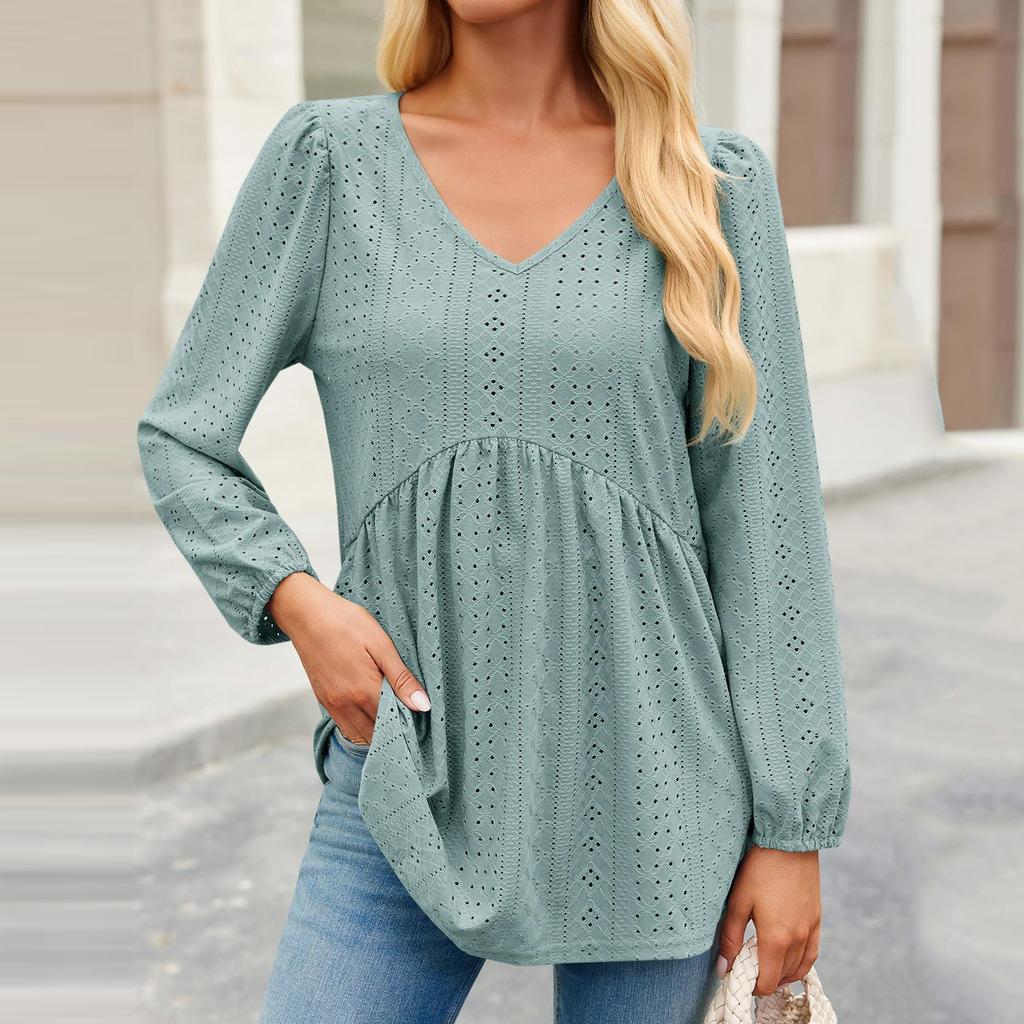 Women's Fashionable Casual Solid-color Long-sleeved Pullover T-shirt Top