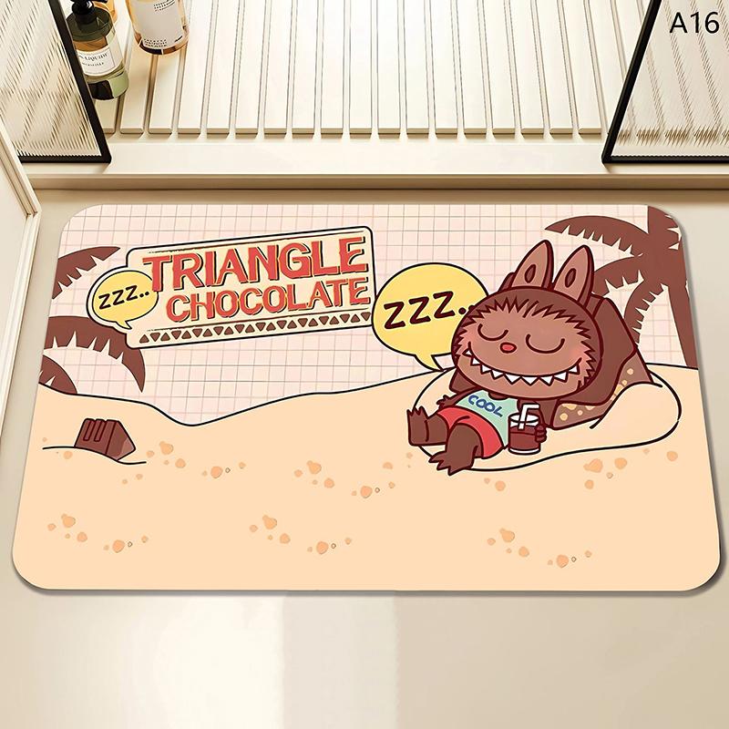 Alfombra de baño con estampado de Labubu de dibujos animados, felpudo antideslizante, alfombrilla de secado de cocina para dormitorio, alfombrilla de drenaje, alfombra de entrada, alfombra de dibujos animados para el hogar