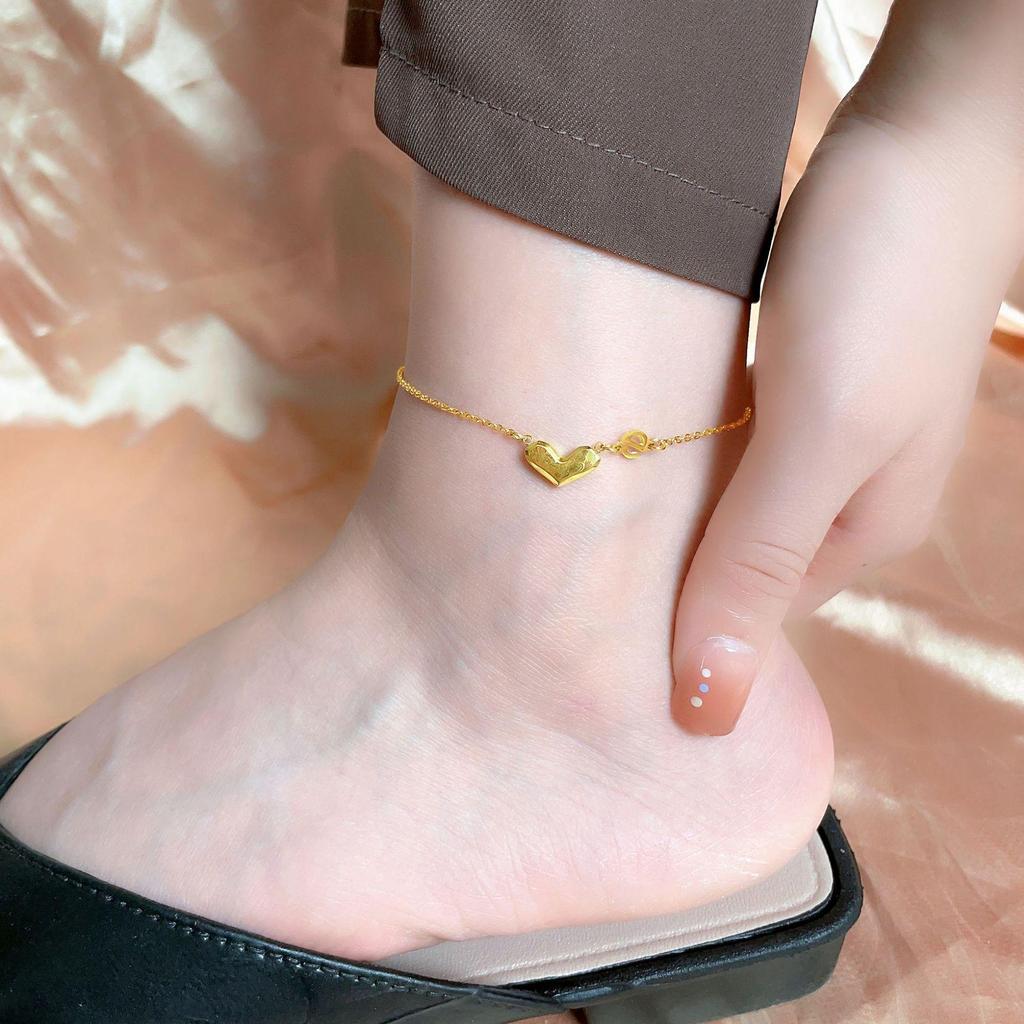 Elegant 18K Gold-Plated Heart Anklet - Luxury Design in Titanium Steel