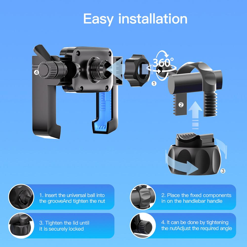 360 Rotation Motorcycle Phone Holder,Bicycle Handlebar Mount Bracket GPS Stand for Smartphone 4-7 inch,Anti-Shock Bike Accessory