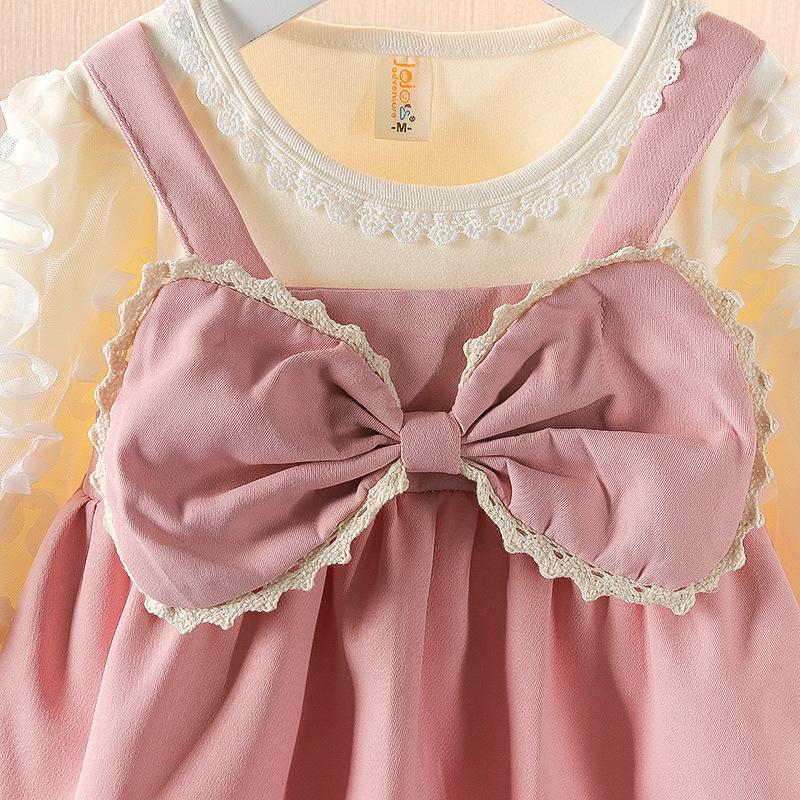 Baby Girl Autumn Faux Two Piece Long Sleeve Dress Infant First Birthday Party Princess Gown Formal Outfit