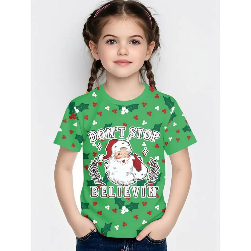 Cute Santa Claus Children's T-Shirt Christmas 3D Print Girl Short Sleeve T-Shirt Holiday Boys Clothes O-Neck Tees Tops Clothing