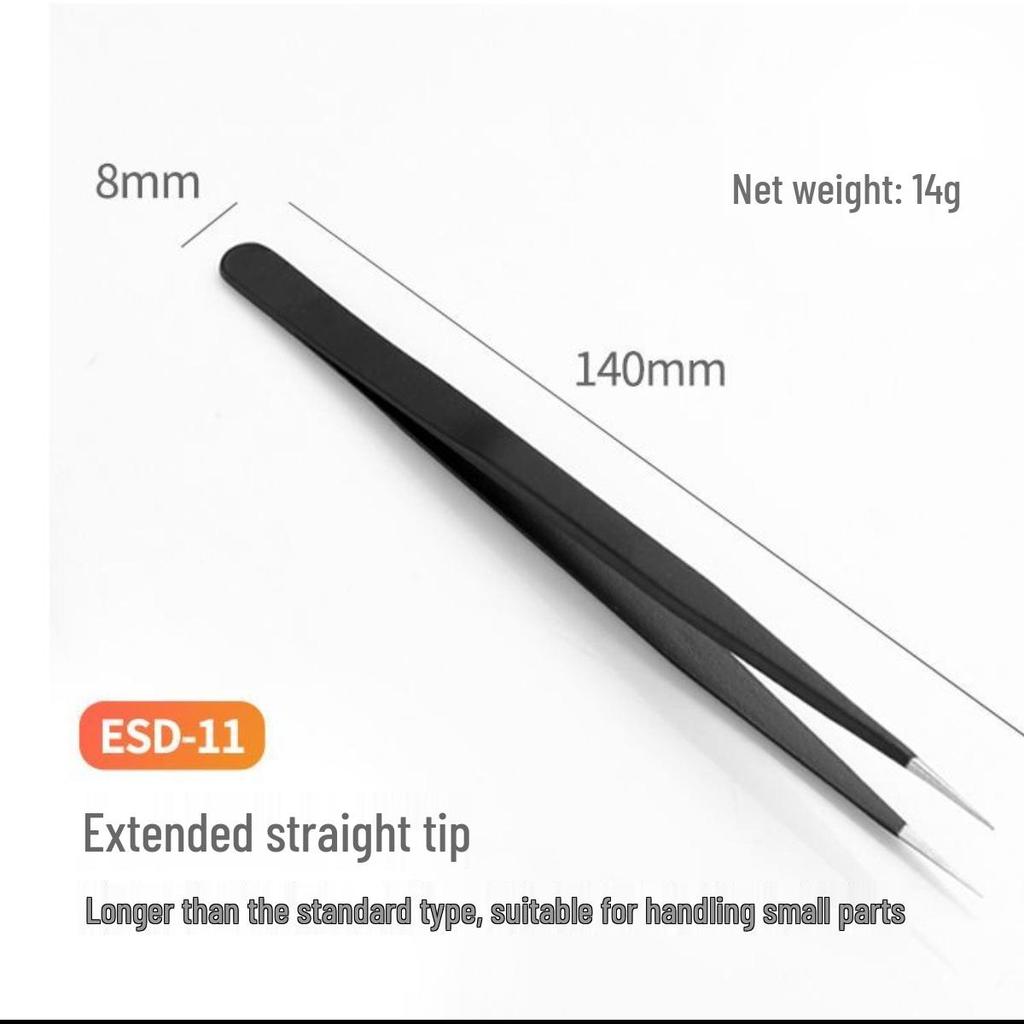 Black Anti-Static Stainless Steel Curved Tip Tweezers Set for Nail Art, Journaling, and Repairs