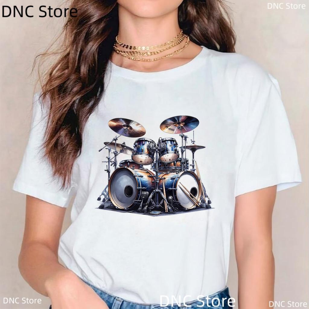 New Women'S Clothing T-Shirt Music Drum Set Graphic Print Female T Shirt Fashion Music Enthusiast Tshirt Creative Birthday Gift
