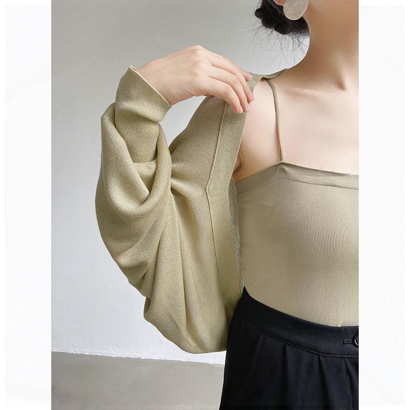 Dámský francouzský zkrácený kardigan z ledového hedvábí, šál na ochranu před sluncem, svrchní oblečení na jaro/podzim, 2024