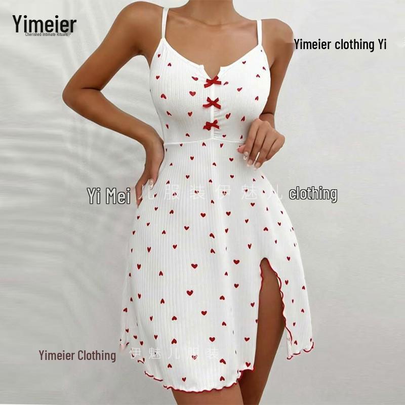 Heart Print Color Block Spicy Girl Butterfly Strap Pajamas Medium