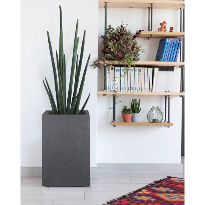 Tall Square Flower Pot 30 Cm - EDA - Volcania Up - 36 L - Indoor/Outdoor - 29.5 X 29.5 X H49.5 Cm - Anthracite Grey