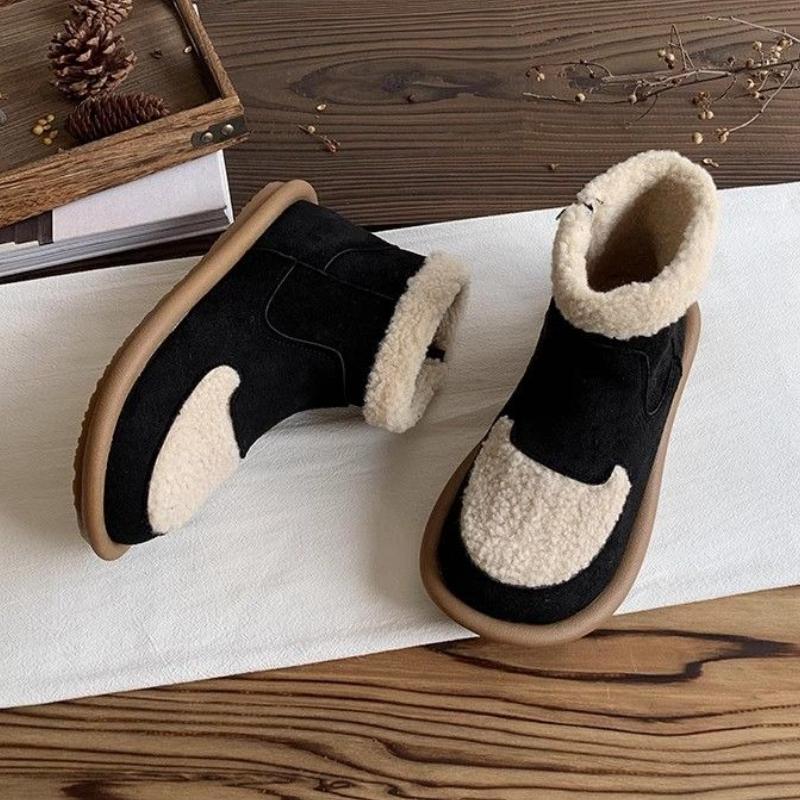 Fashion Winter Plush Round Toe Flat Woman Shoes 2025 New in Boot Chic and Elegant Work High Quality Lamb Booties Snow Boots for Women