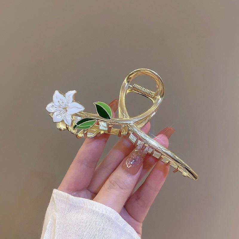 1pc  Exquisite, super immortal, high-end temperament, gardenia flower oil drop alloy shark clip hair accessory