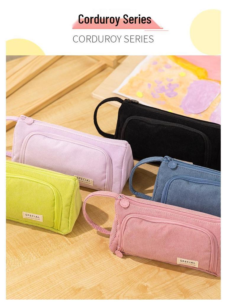 Large Korean-Style Canvas Pencil Case: Cute, Multifunctional, and Fresh Design for Students