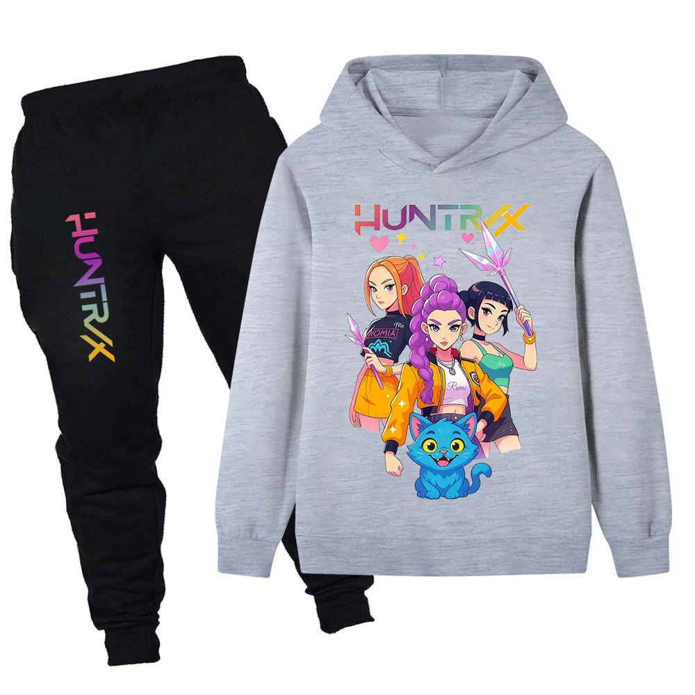 PB1233 Kinder Jungen Mädchen Kpop Mira Zoey Rumi Aufdruck Langarm Kapuzenpullover Hose Hosen Kleidung Sets