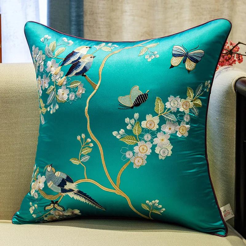 2025 Classical Bedside Backrest Waist Pillowcase Chinese Style Embroidery Pillowcase Flower Bird Living Room Sofa Cushion Cover
