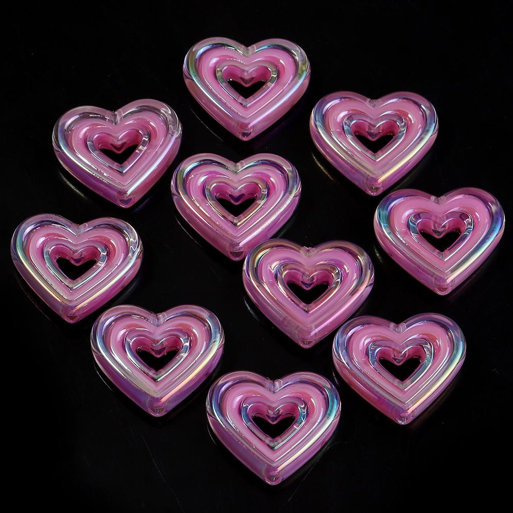 10pcs Colored Heart Shaped Beads Acrylic Hollow Beads Spacer Bead For DIY Handmade Charms Bracelet Keychains Jewelry Accessories