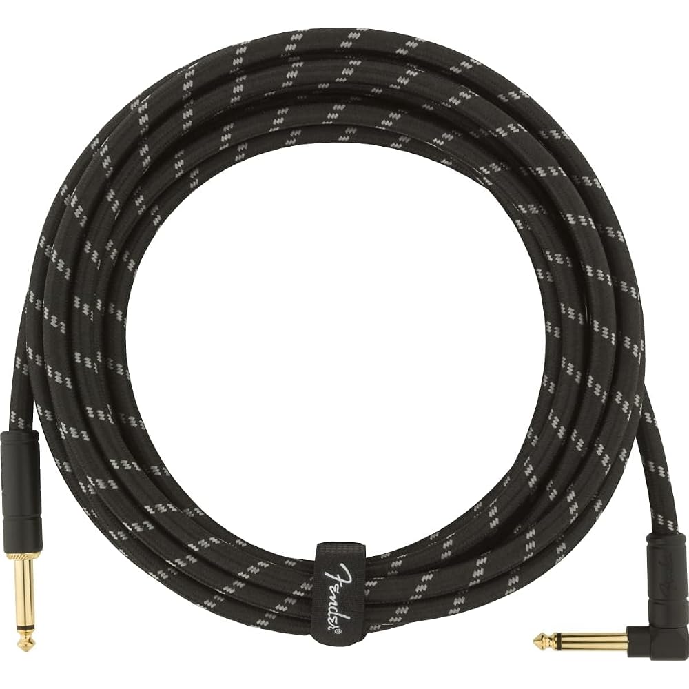 Fender Shield Cable Deluxe Series Instrument Cable, Straight/Angle, 15' Black Tweed 08