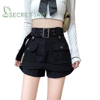 Y2K Dames Streetwear Koreaanse Gyaru Hoge Taille Minirok Met Riemen Korte Culotte Grote Zak Grunge A-lijn Cargorokken Kleding